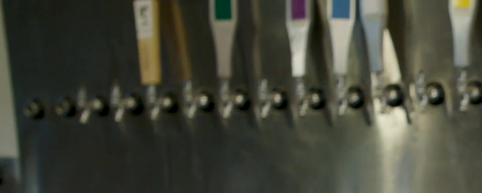 The Brewability tap wall, with a different color above every tap.