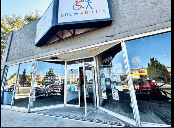 The Brewability storefront at 3445 South Broadway in Englewood, with the front doors open beneath the Brewability sign.